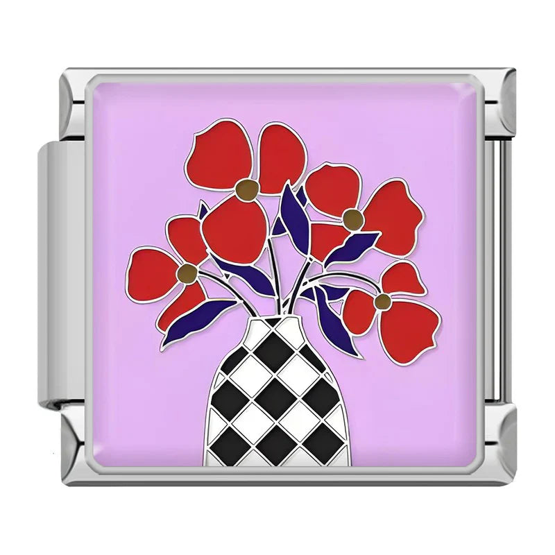 Flowers in checkered vase